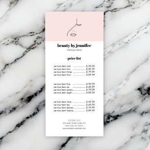 Minimalist Face Beauty Logo Makeup Artist Pink Rack Card