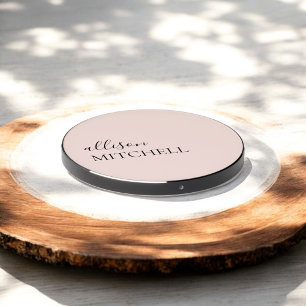 Minimalist Script Calligraphy Blush Pink Wireless Charger