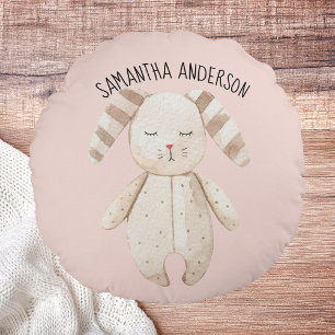 Modern Beauty Pastel Pink Bunny With Name Round Pillow