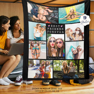 Modern BEST FRIENDS FOREVER Photo Collage Names Fleece Blanket