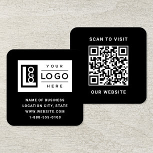 Modern Black Custom Logo and QR Code Square Business Card