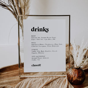 Modern Black Typography Wedding Drinks Menu Sign