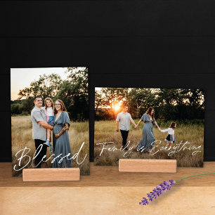 Modern Blessed Script Two Sided Family Photo Holder