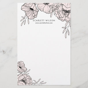 Modern Blush Pink Flowers Personalized Stationery