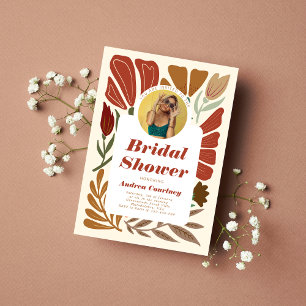 Modern Boho Terracotta Floral Bridal Shower Photo Invitation