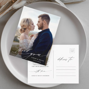 Modern Chic Calligraphy Wedding Photo Thank You Postcard