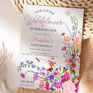 Modern chic wildflower script 1st birthday invitation