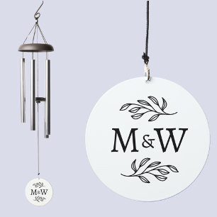 Modern Couple Monogram Initials Elegant Botanical Wind Chime