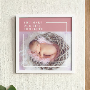 Modern Cute Baby Photo   Pink & White   Quote  Poster