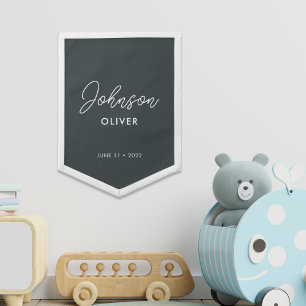 Modern Dark Gray Custom Name Kids Room Wall Pennant