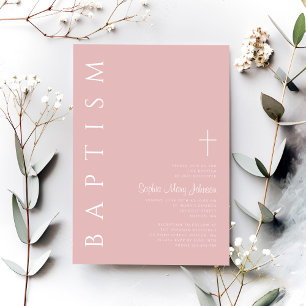 Modern Elegant Blush Pink Cross Girl Baptism Invitation