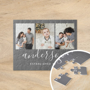 Modern Family Monogram 3 Photo Collage Jigsaw Puzzle