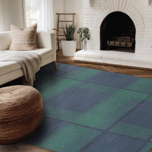 Modern Farmhouse Rug, Green And Blue Plaid Area Rug