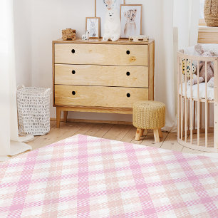 Modern Farmhouse Rug, Pink Nursery Plaid Area Rug