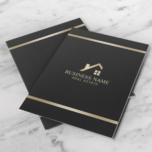 Modern Gold House Logo Real Estate Realtor Pocket Folder