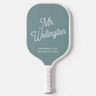 Modern Green Script Groom Wedding  Pickleball Paddle