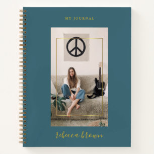 Modern Handwritten Teal Blue Gold Frame Notebook