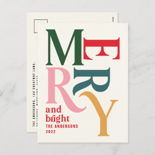 Modern minimal simple colourful budget Christmas Holiday Postcard