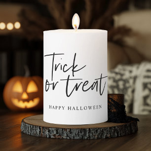 Modern Minimal Trick And Treat   Happy Halloween Pillar Candle