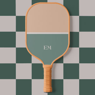 Modern Minimalist Green Monogrammed Initials Pickleball Paddle