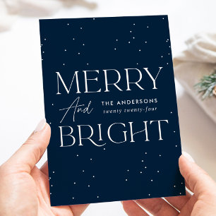 Modern Navy Merry and Bright Non-Photo Holiday Card