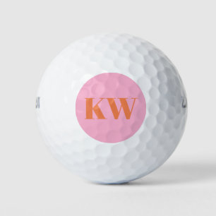 Modern Pink Orange Monogram Initials Personalized Golf Balls