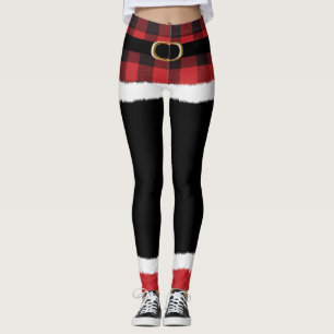 Modern Plaid Santa Costume Cute Funny Christmas  Leggings