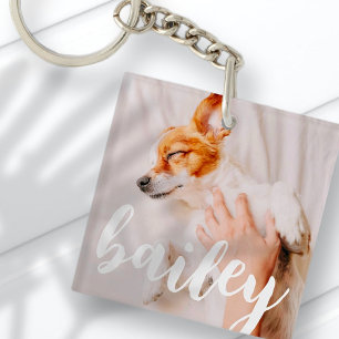 Modern Playful Simple Elegant Chic Pet Photo Keychain