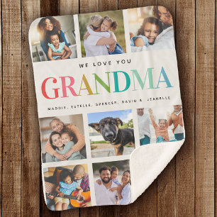 Modern Rainbow Love Grandma Photo Collage Family Sherpa Blanket