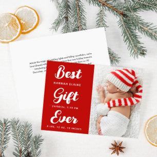 Modern red christmas holiday birth announcement