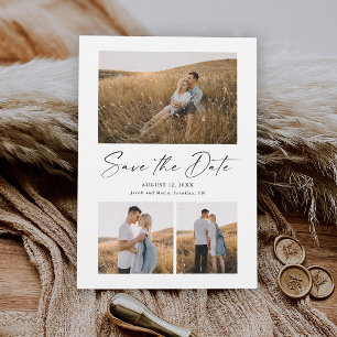 Modern Script 3 Photo Wedding Save The Date Magnetic Invitation