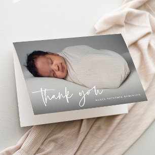 Modern Script Religious Photo Baptism  Thank You Card