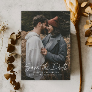 Modern Script Simple Wedding Photo Save The Date Magnetic Invitation