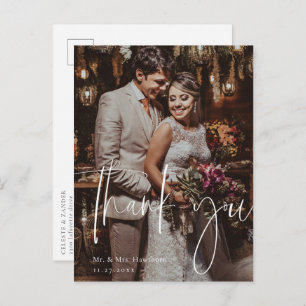 Modern Script Wedding Photo Thank You Postcard