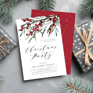 Modern Script Winter Berries Christmas Party Invitation