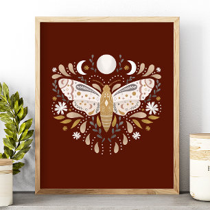 Modern Terracotta Abstract Moth Illustration Poster