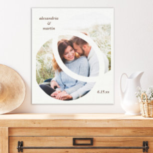 Modern Trendy 2 Circle Photo Frame Wedding Date  Canvas Print