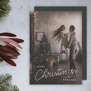 Modern Trendy Christmas   Dark Dusky Couple Photo Holiday Card