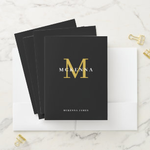 Monogram Black Gold Initial Personalized Name  Poc Pocket Folder