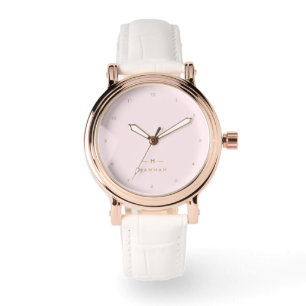 Monogram Blush Pink   Elegant Gold Minimalist Watch