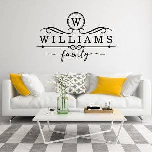 Monogram Custom Family Name Black Script Template Wall Decal