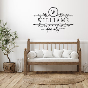 Monogram Custom Family Name Black Script Template Wall Decal