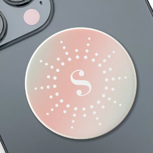 Monogram initial radial sunburst pink mint PopSocket