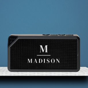 Monogram Name Simple Stylish Black White Bluetooth Speaker