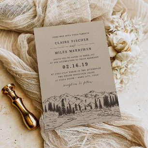 Mountain Sketch Wedding Invitation   Kraft