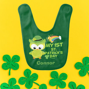 My 1st St. Patrick's Day Cute Owl Custom Green Baby Bib