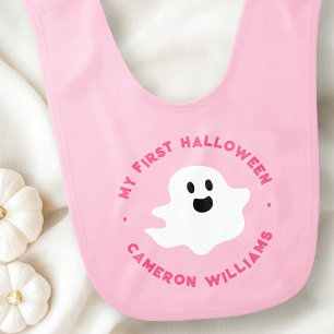 My first Halloween cute spooky cartoon ghost pink Baby Bib