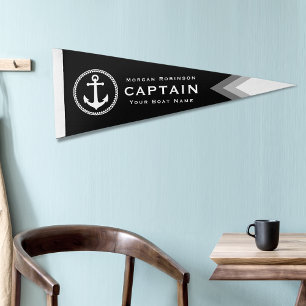 Nautical Anchor Captain Boat Name Diamond Pennant Flag