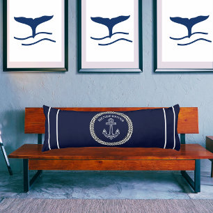 Nautical Navy Blue Anchor Coastal Monogram  Beach Body Pillow