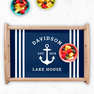 Nautical Navy Blue Custom Family Lake House Serving Tray